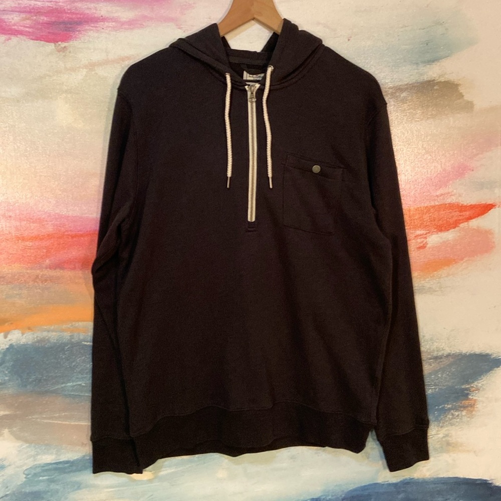 🔥EC🔥L.L.Bean Cotton Blend 1/4 ZIP Drawstring Hoodie With Pocket.